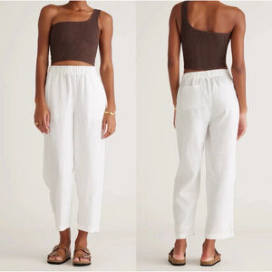 NWT Quince White European Linen Pull On Ankle Pants Women Hi-Rise Large Pockets